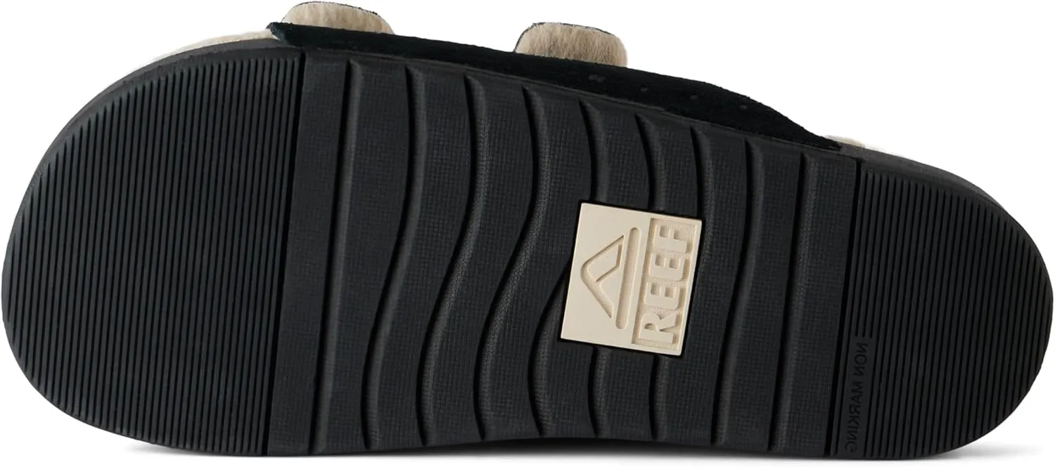 REEF Ojai Two Bar Cozy Women's Slide, Faux Fur Footbed, Full Grain Leather