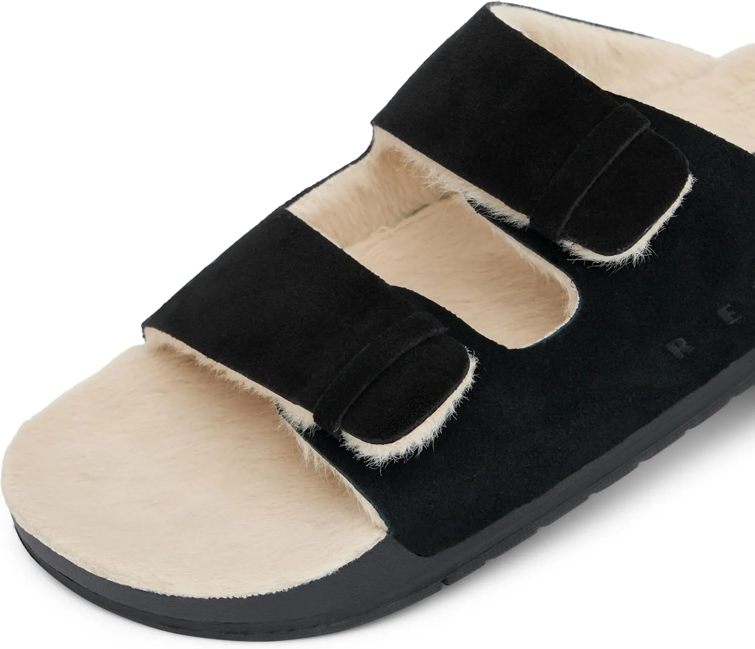REEF Ojai Two Bar Cozy Women's Slide, Faux Fur Footbed, Full Grain Leather