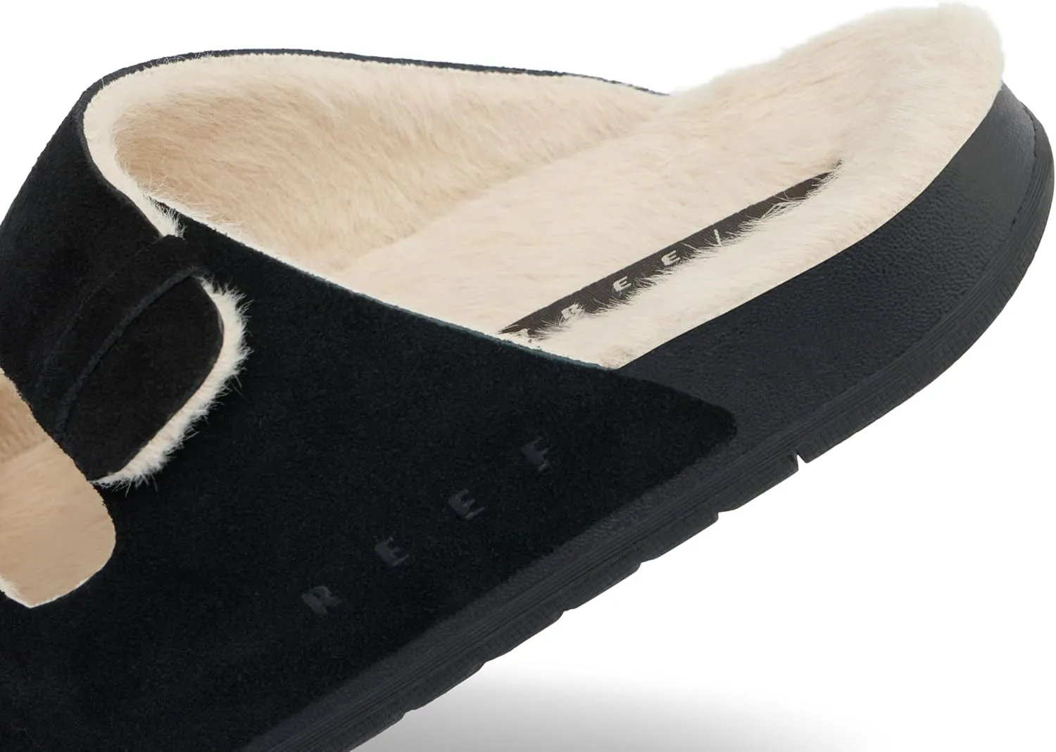 REEF Ojai Two Bar Cozy Women's Slide, Faux Fur Footbed, Full Grain Leather