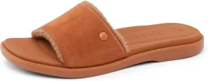 REEF Sunny Arrianah Cozy Women's Slide Sandal, Full Grain Leather, Soft Faux Fur Lined Strap