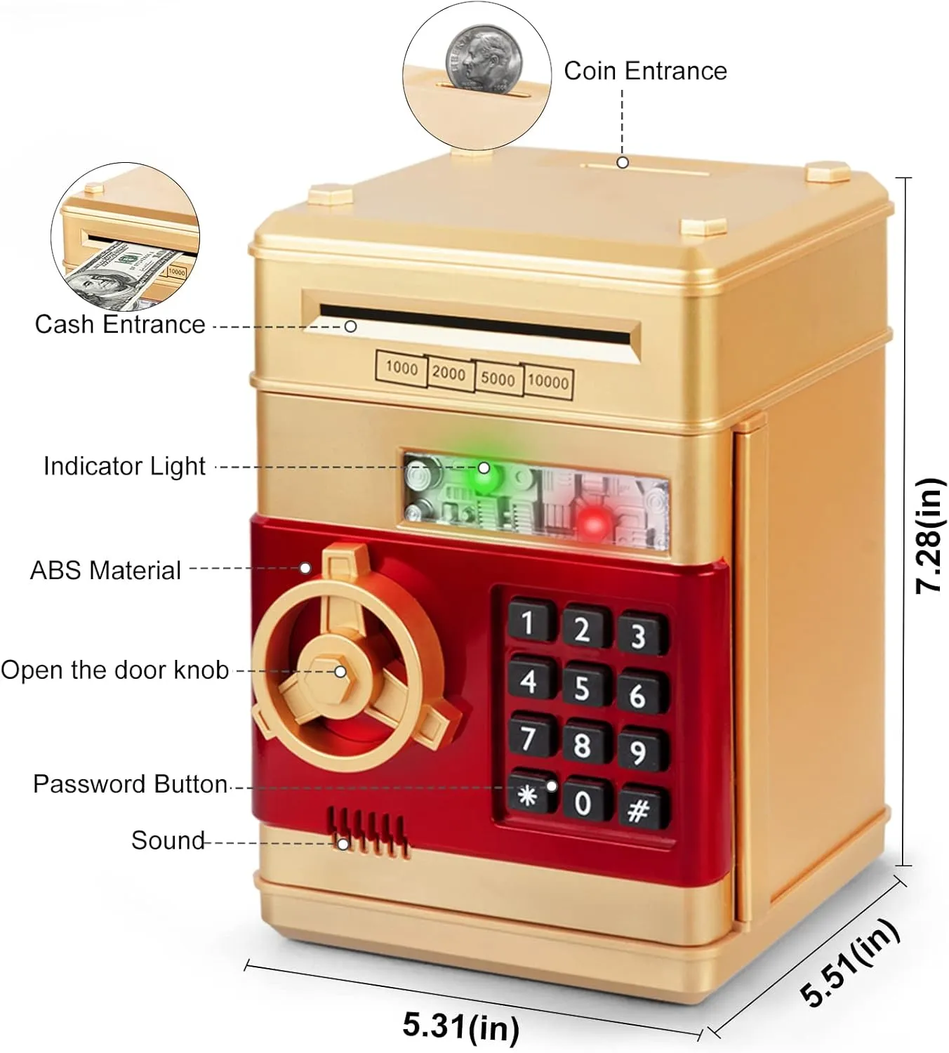 Refasy Piggy Bank Cash Coin Can ATM Bank Electronic Coin Money Bank for Kids Age 3-12, Money Savings Box Mini ATM Coin Bank Toys Gifts for 3 4 5 6 7 8 9 10 11 12 Year Old Boys Girls