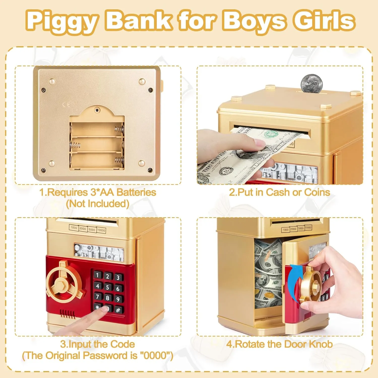 Refasy Piggy Bank Cash Coin Can ATM Bank Electronic Coin Money Bank for Kids Age 3-12, Money Savings Box Mini ATM Coin Bank Toys Gifts for 3 4 5 6 7 8 9 10 11 12 Year Old Boys Girls