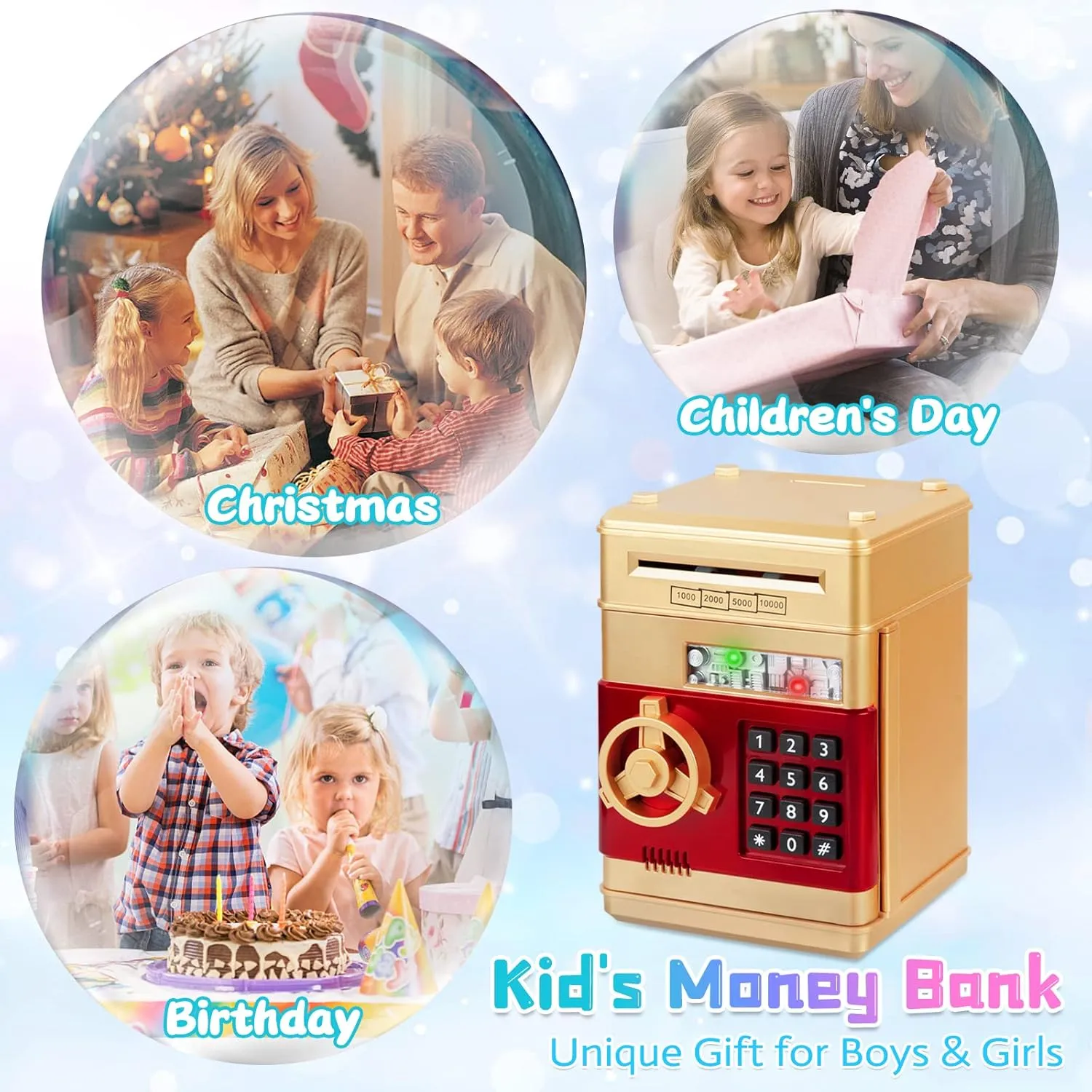 Refasy Piggy Bank Cash Coin Can ATM Bank Electronic Coin Money Bank for Kids Age 3-12, Money Savings Box Mini ATM Coin Bank Toys Gifts for 3 4 5 6 7 8 9 10 11 12 Year Old Boys Girls