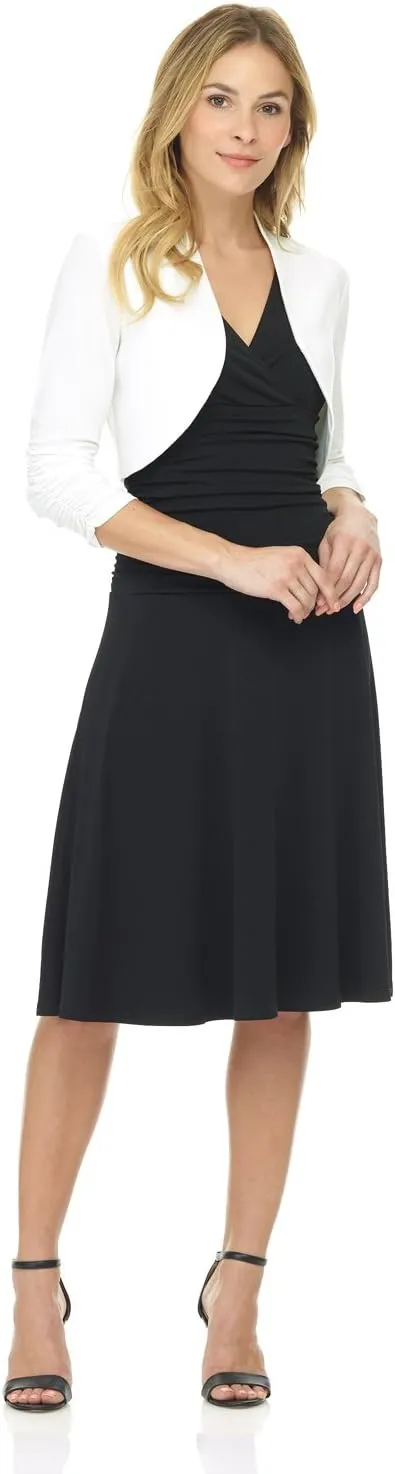 Rekucci Women's Chic Soft Knit Stretch Bolero Shrug with Ruched Sleeves