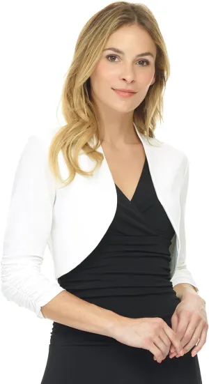 Rekucci Women's Chic Soft Knit Stretch Bolero Shrug with Ruched Sleeves