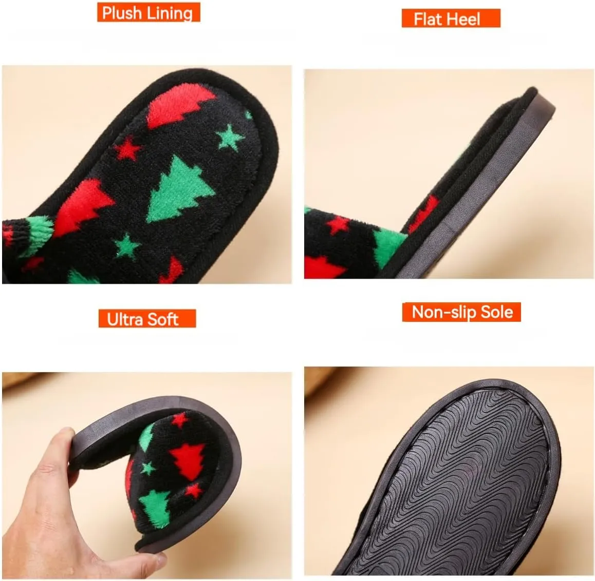 RErom Women Christmas Slippers Fuzzy Slippers Indoor Plush Comfy Faux Fur Shoes Anti-Skid Sole Xmas Holiday Slippers