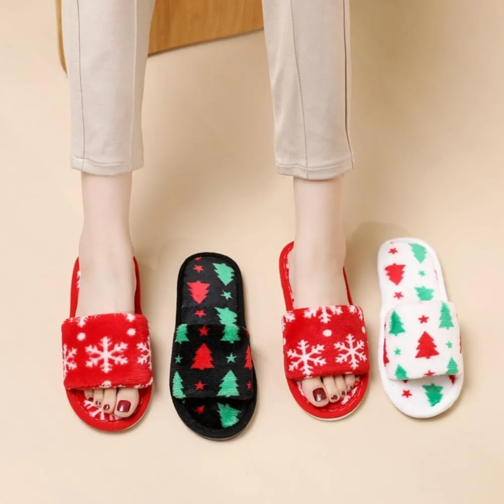 RErom Women Christmas Slippers Fuzzy Slippers Indoor Plush Comfy Faux Fur Shoes Anti-Skid Sole Xmas Holiday Slippers