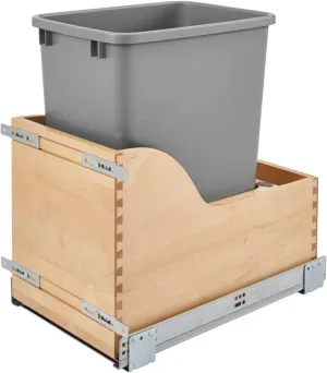 Rev-A-Shelf Natural Maple Bottom Mount MOVENTO Waste Pullout with Single Metallic Silver 35 qt. Container and BLUMOTION Soft-Close