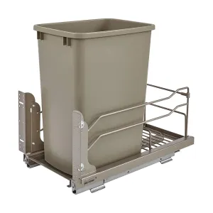Rev-A-Shelf Pullout Trash Can for Under Kitchen Cabinets 35 Quart 8.75 Gallon with Soft-Close Slides and Rear Storage, Champagne, 53WC-1535SCDM-112