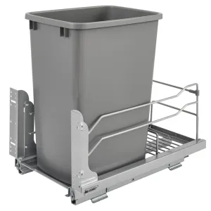Rev-A-Shelf Pullout Trash Can for Under Kitchen Cabinets 35 Quart 8.75 Gallon with Soft-Close Slides and Rear Storage, Silver, 53WC-1535SCDM-117