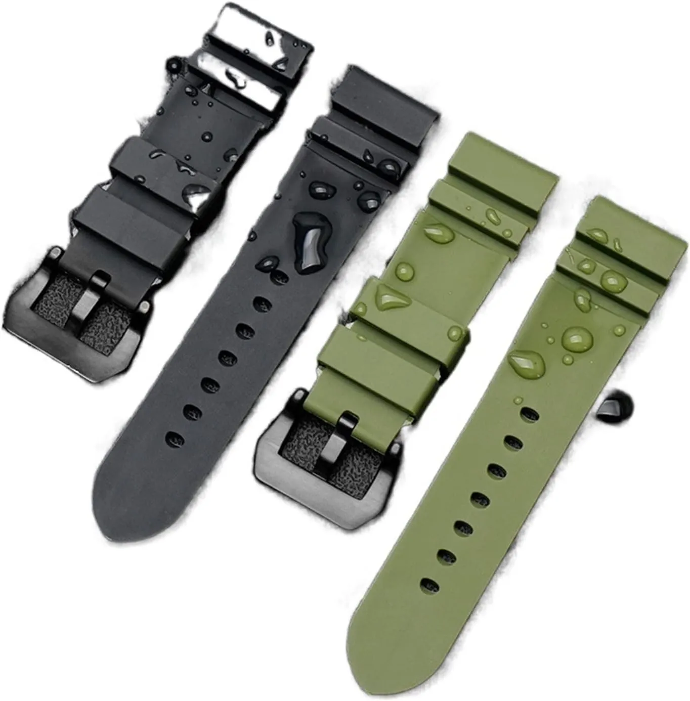 RHAIYAN Watch Band Compatible with Panerai 441 359 Soft Silicone Rubber 24mm 26mm Men Watch Strap Watch Accessories Watch Bracelet Specific (Color : Green-Silver Buckle, Size : 24mm)
