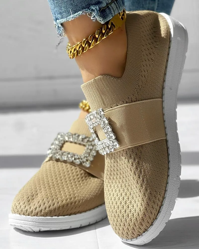 Rhinestone Decor Breathable Casual Slip On