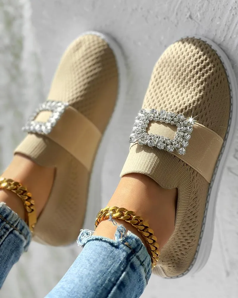 Rhinestone Decor Breathable Casual Slip On