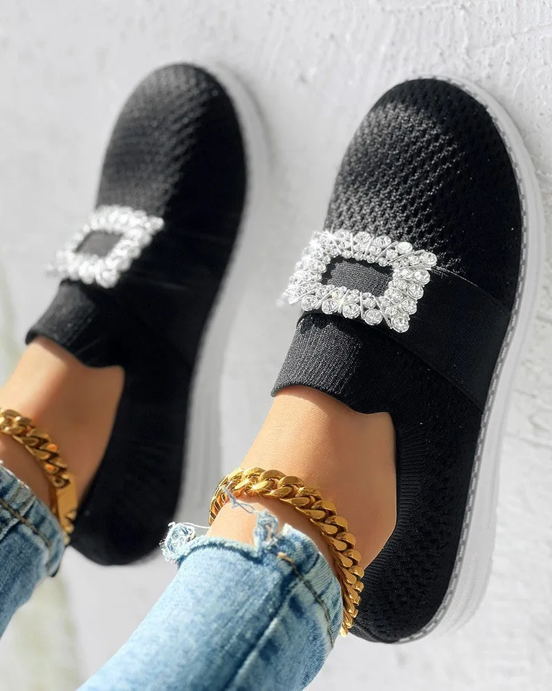 Rhinestone Decor Breathable Casual Slip On