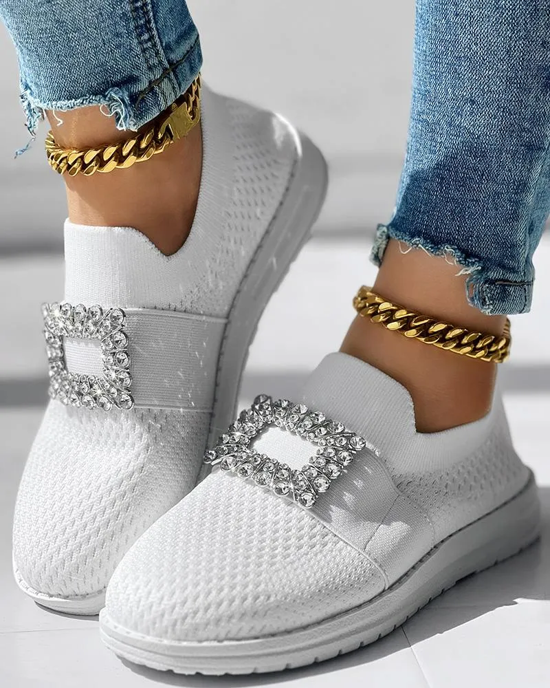 Rhinestone Decor Breathable Casual Slip On