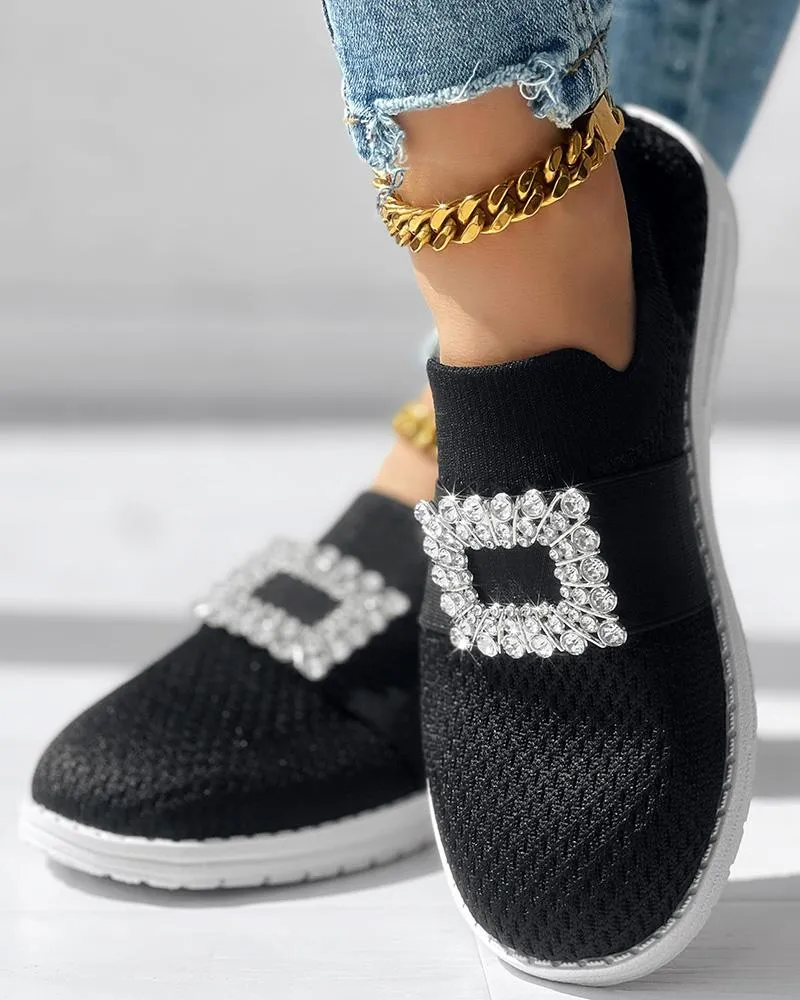 Rhinestone Decor Breathable Casual Slip On