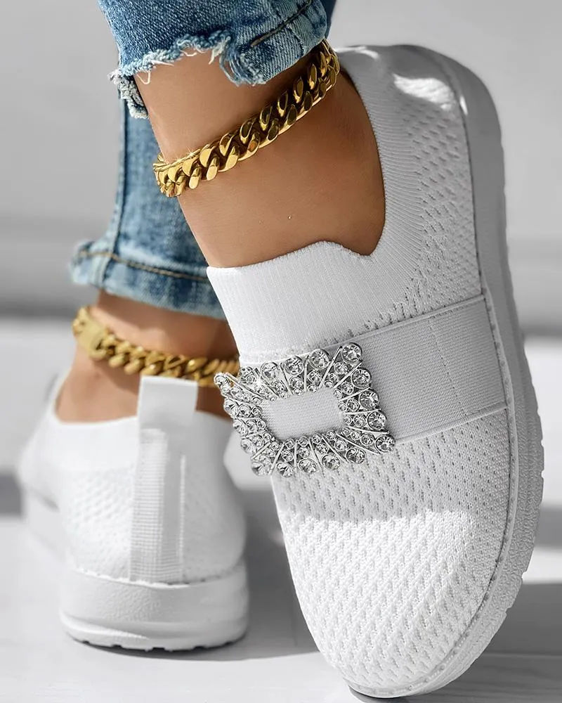 Rhinestone Decor Breathable Casual Slip On