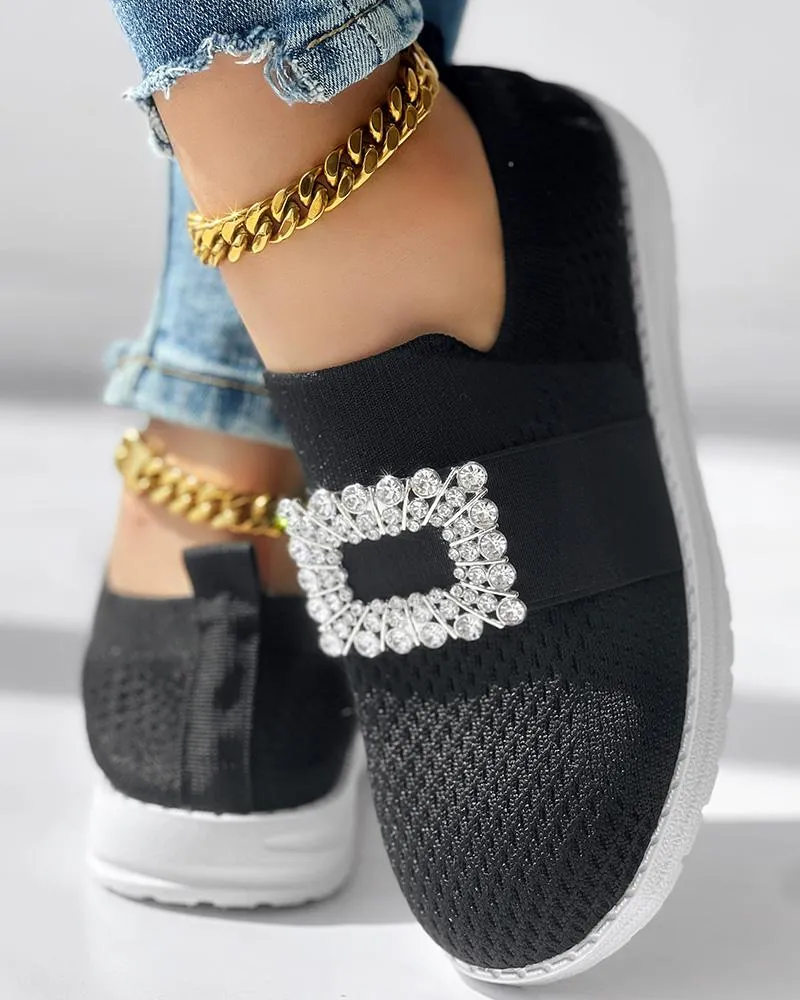 Rhinestone Decor Breathable Casual Slip On
