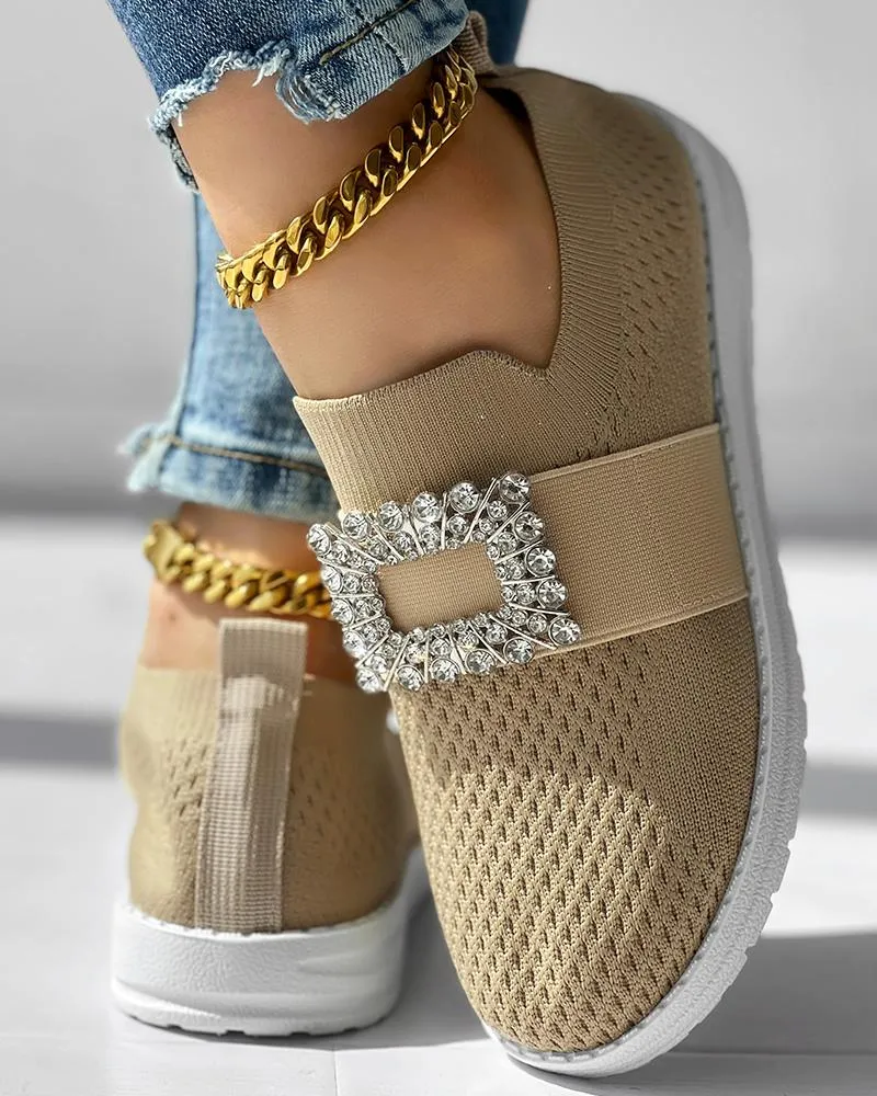 Rhinestone Decor Breathable Casual Slip On