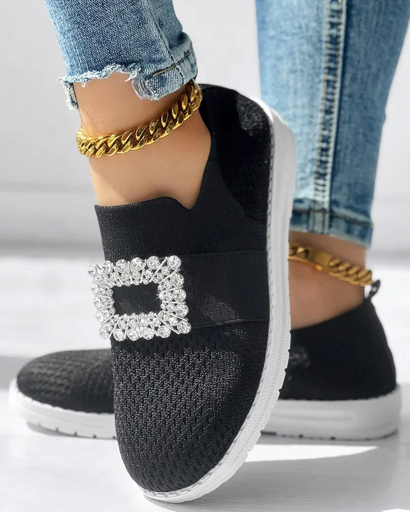 Rhinestone Decor Breathable Casual Slip On