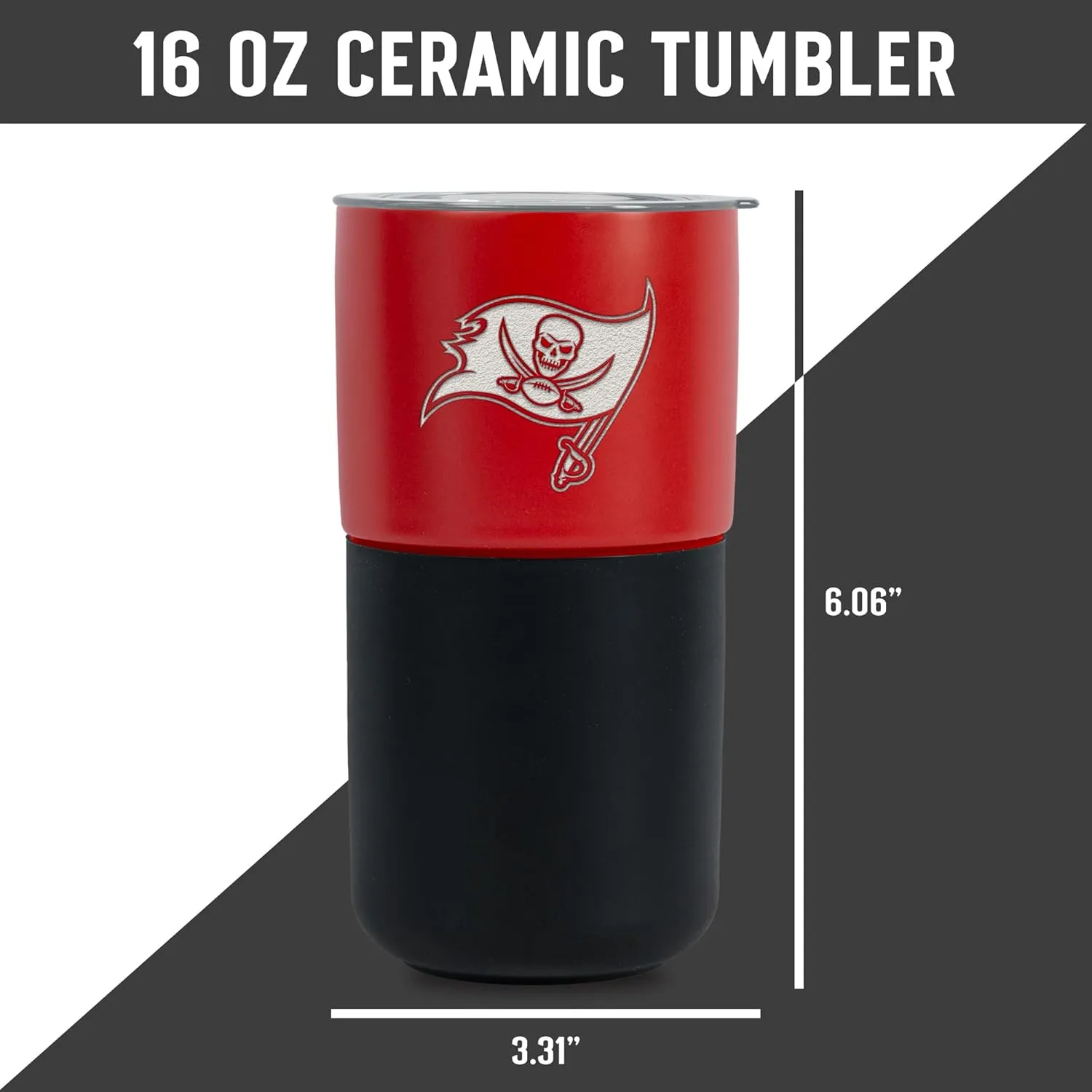 Rico Industries NFL Licensed 16 oz Ceramic Tumbler with Silicone Grip, Deep Laser Engraved Logo, Travel Coffee Mug With Slide Lid, Portable Cup For Office or Home Use, Matte Finish