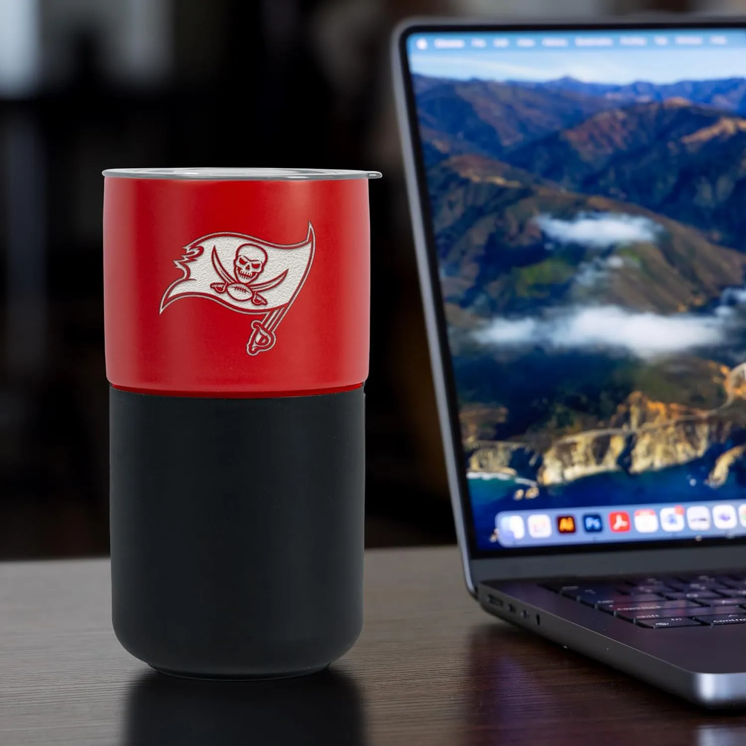 Rico Industries NFL Licensed 16 oz Ceramic Tumbler with Silicone Grip, Deep Laser Engraved Logo, Travel Coffee Mug With Slide Lid, Portable Cup For Office or Home Use, Matte Finish