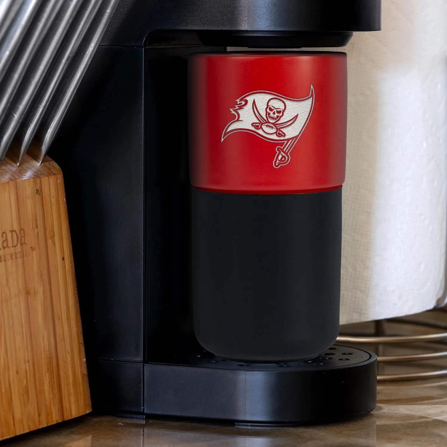 Rico Industries NFL Licensed 16 oz Ceramic Tumbler with Silicone Grip, Deep Laser Engraved Logo, Travel Coffee Mug With Slide Lid, Portable Cup For Office or Home Use, Matte Finish