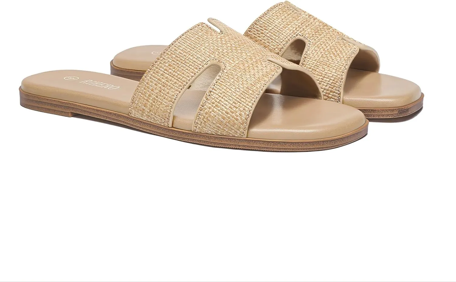 Rihero Women's Dressy Flat Sandals Comfortable Slip On Leather Slide Sandals
