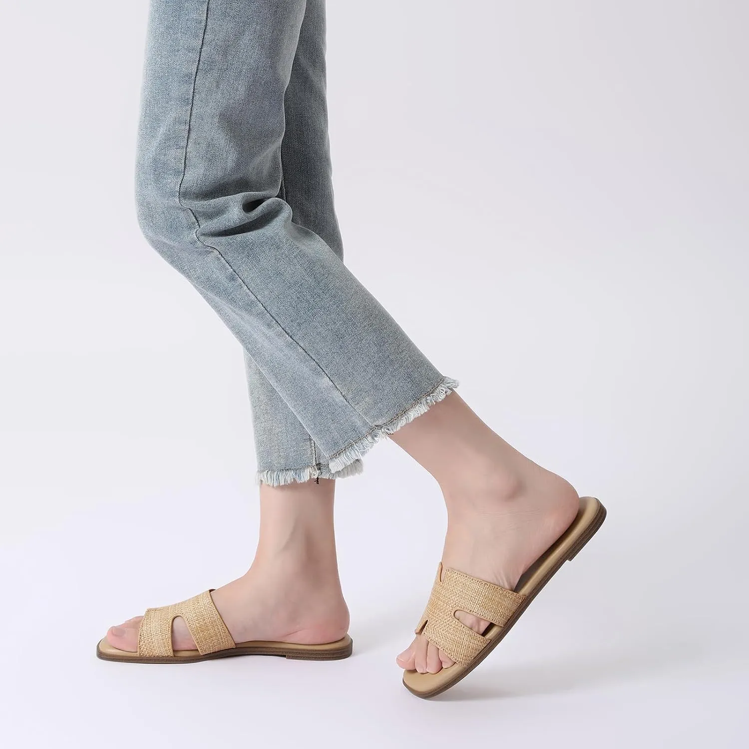 Rihero Women's Dressy Flat Sandals Comfortable Slip On Leather Slide Sandals