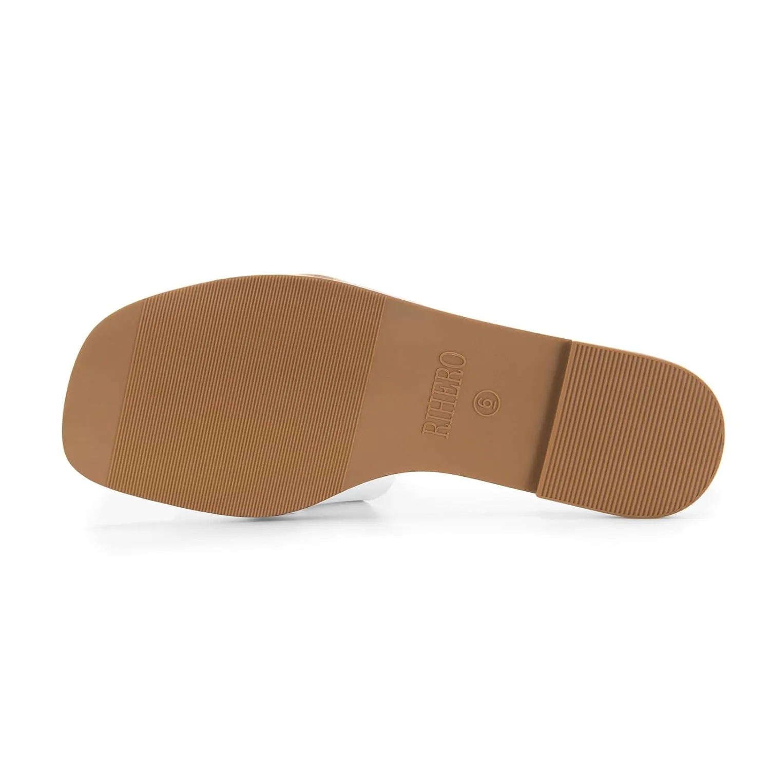 Rihero Women's Flat Sandals Summer Comfortable Square Open Toe Slip On Leather Slide Sandals