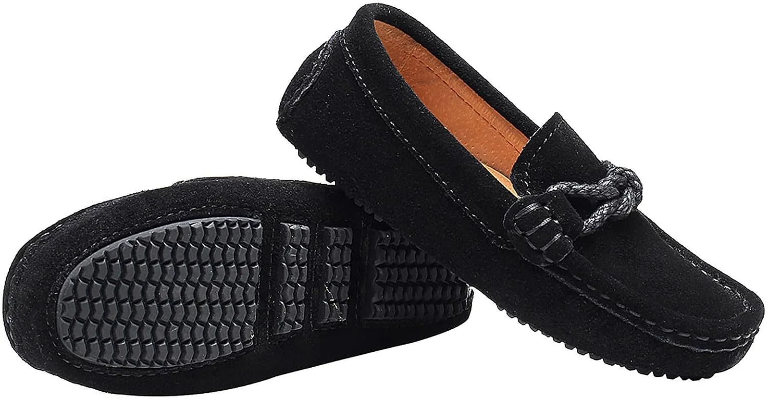 rismart Boys Girls Soft Suede Leather Slip On Oxfords Loafer Flats for School Church Wedding Casual