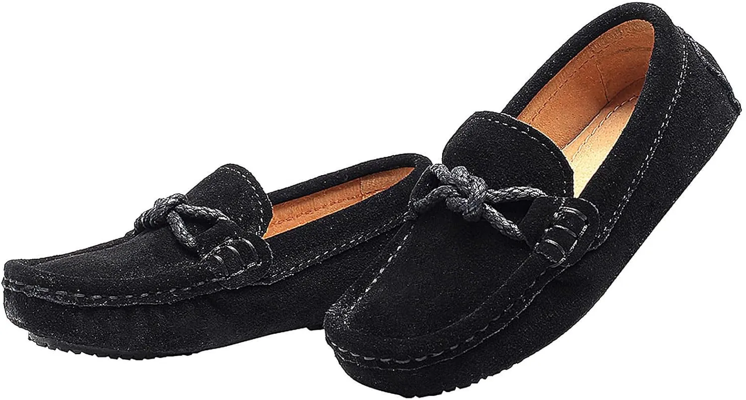 rismart Boys Girls Soft Suede Leather Slip On Oxfords Loafer Flats for School Church Wedding Casual