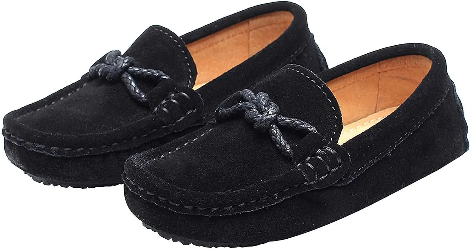 rismart Boys Girls Soft Suede Leather Slip On Oxfords Loafer Flats for School Church Wedding Casual