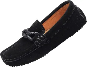 rismart Boys Girls Soft Suede Leather Slip On Oxfords Loafer Flats for School Church Wedding Casual