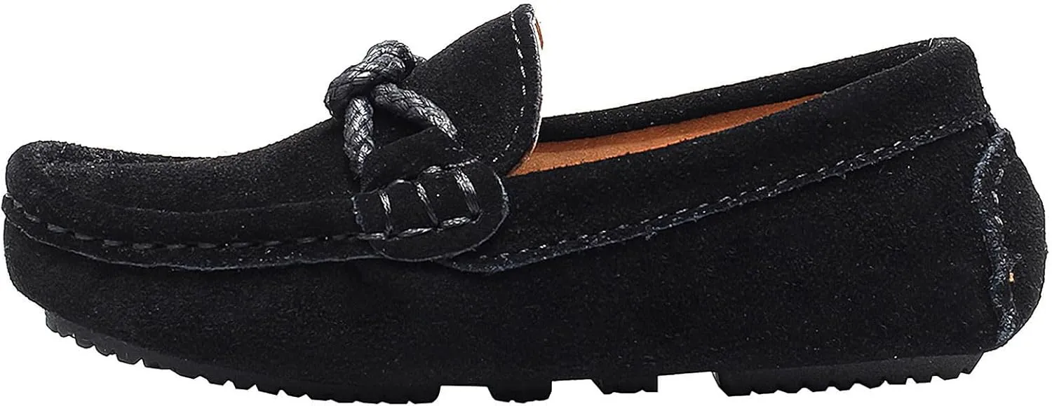 rismart Boys Girls Soft Suede Leather Slip On Oxfords Loafer Flats for School Church Wedding Casual