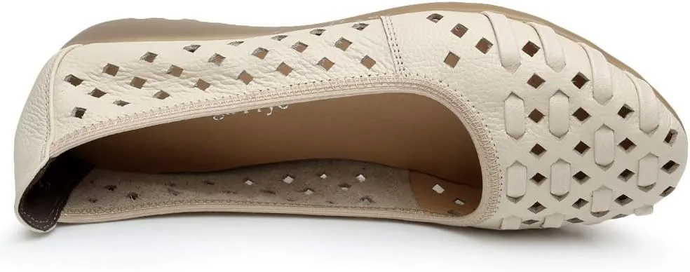 rismart Women's Hollow Comfort Slip On Leather Ballets Flats Shoes