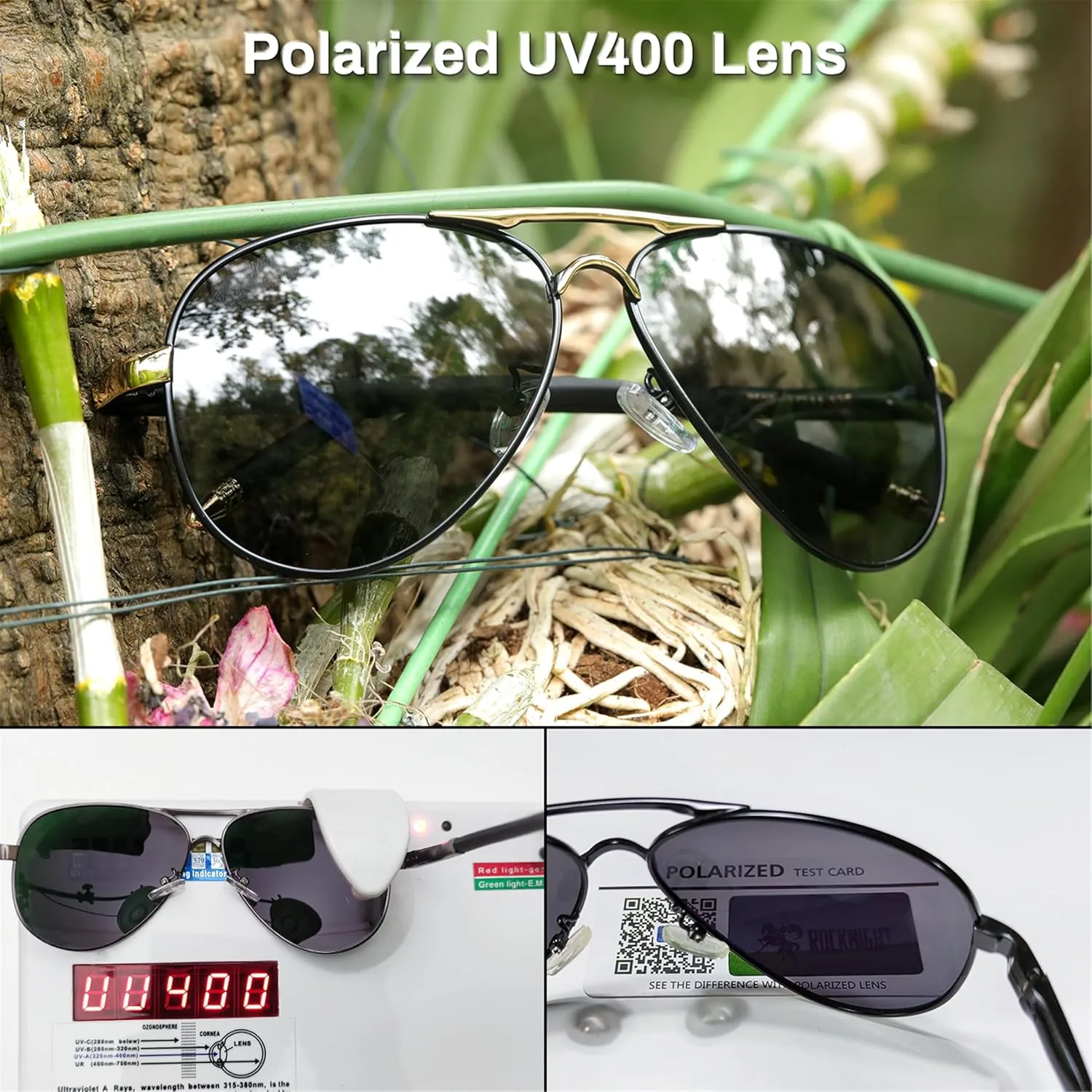 ROCKNIGHT Polarized Aviator Sunglasses for Men Women Metal Flat Top Sunglasses lightweight Driving UV400 Outdoor 58mm