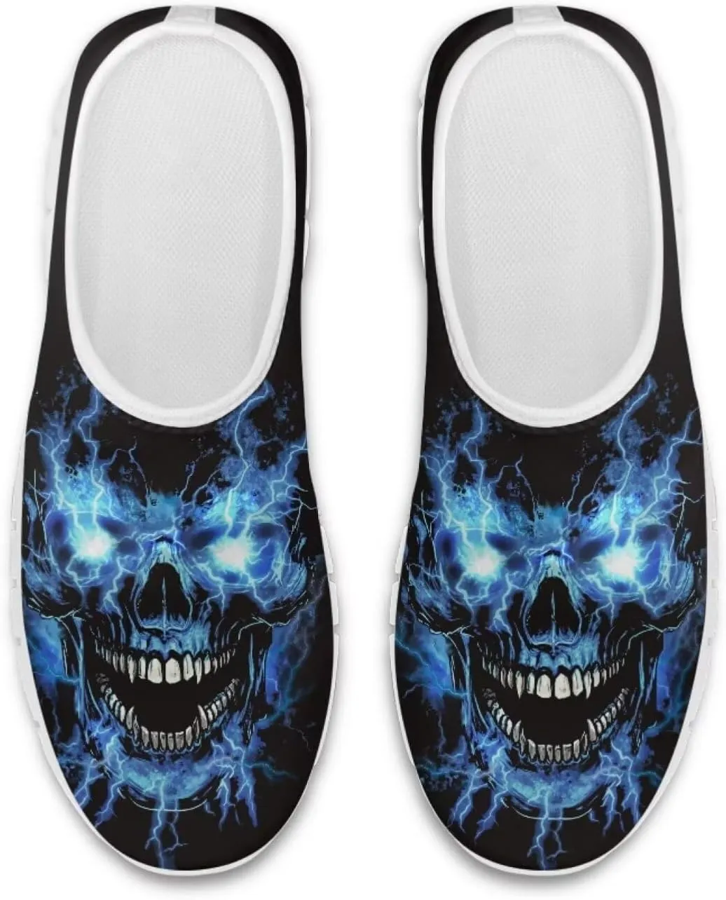 Rose Skull Print Women's Loafers Slip On Slip Shoe Casual Walking Shoes Non Slip Work Shoes Mesh Athletic Sneakers