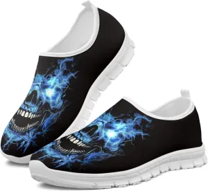 Rose Skull Print Women's Loafers Slip On Slip Shoe Casual Walking Shoes Non Slip Work Shoes Mesh Athletic Sneakers