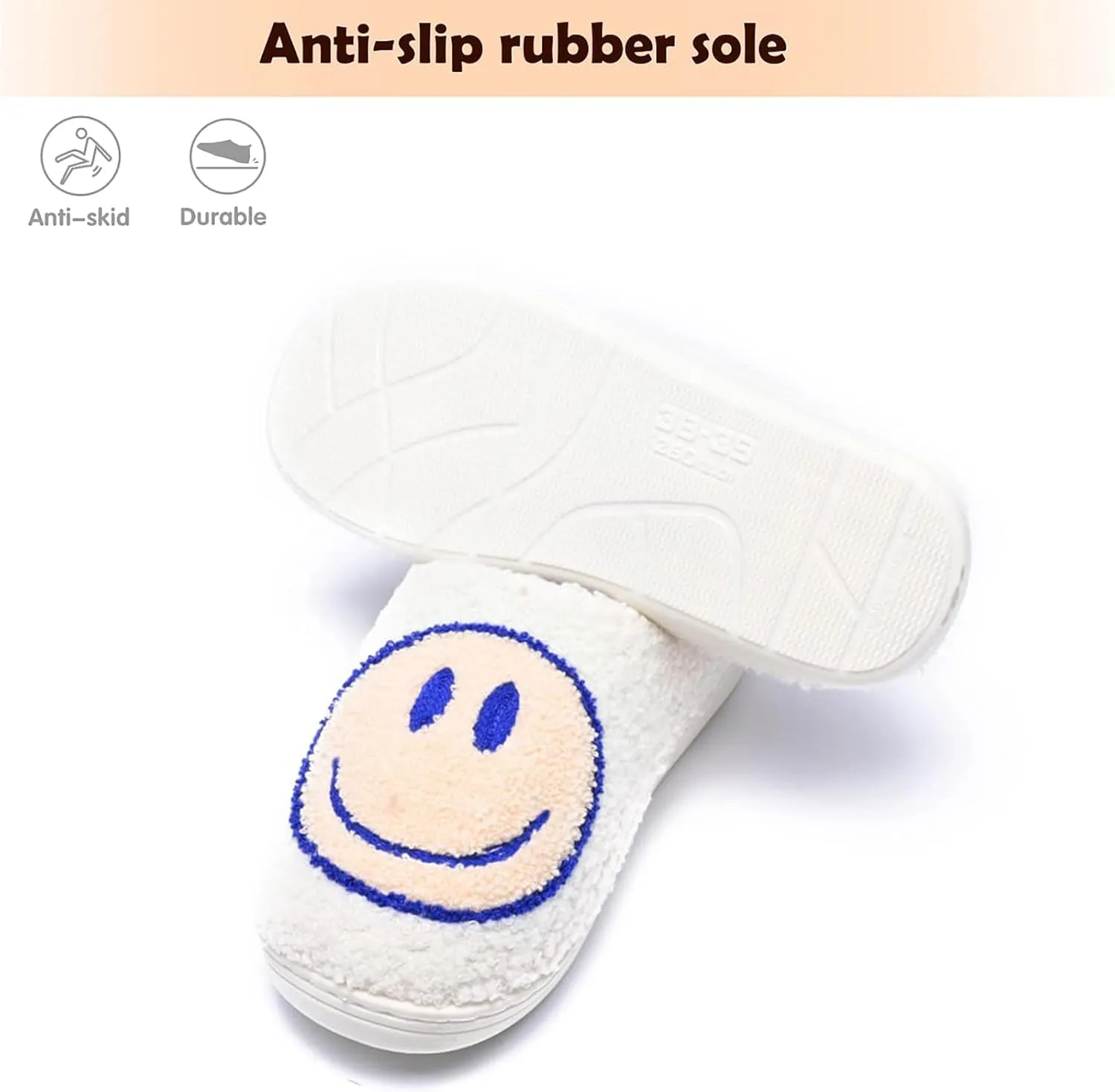 rosyclo Smile Face Slippers Retro Soft Plush Cozy House Slippers Slip-on Fluffy Indoor Outdoor Smile Slippers for Women and Men