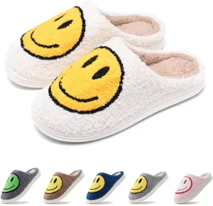rosyclo Smile Face Slippers Retro Soft Plush Cozy House Slippers Slip-on Fluffy Indoor Outdoor Smile Slippers for Women and Men
