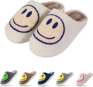 rosyclo Smile Face Slippers Retro Soft Plush Cozy House Slippers Slip-on Fluffy Indoor Outdoor Smile Slippers for Women and Men