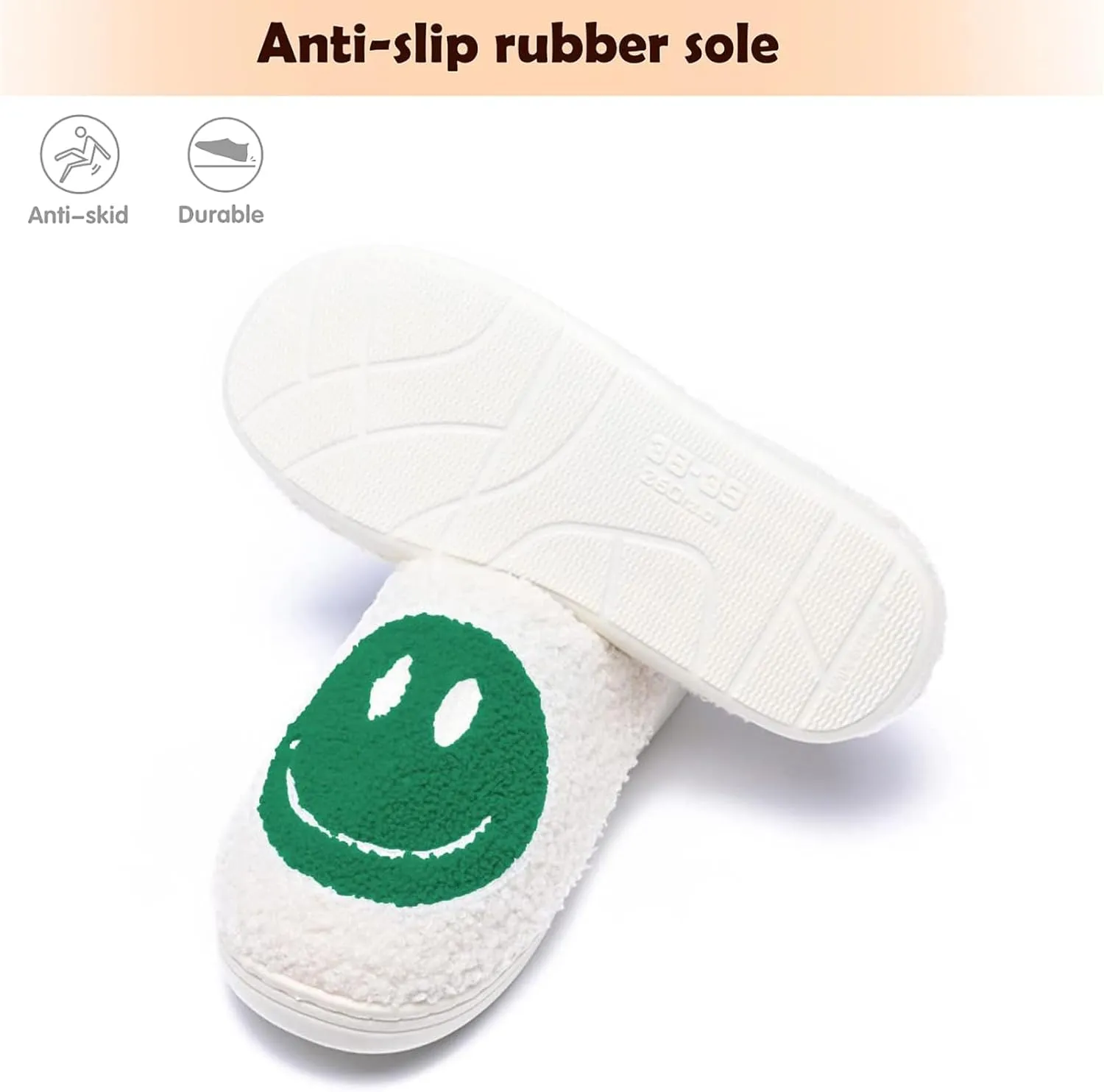 rosyclo Smile Face Slippers Retro Soft Plush Cozy House Slippers Slip-on Fluffy Indoor Outdoor Smile Slippers for Women and Men