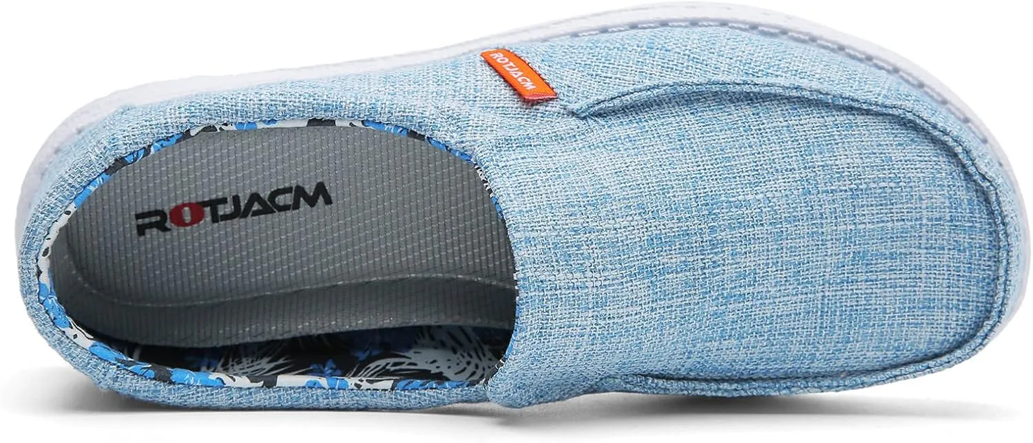 ROTJACM Women's Casual Comfortable Canvas Slip On Moc-Toe Loafers Blue US 5.5 to US 11