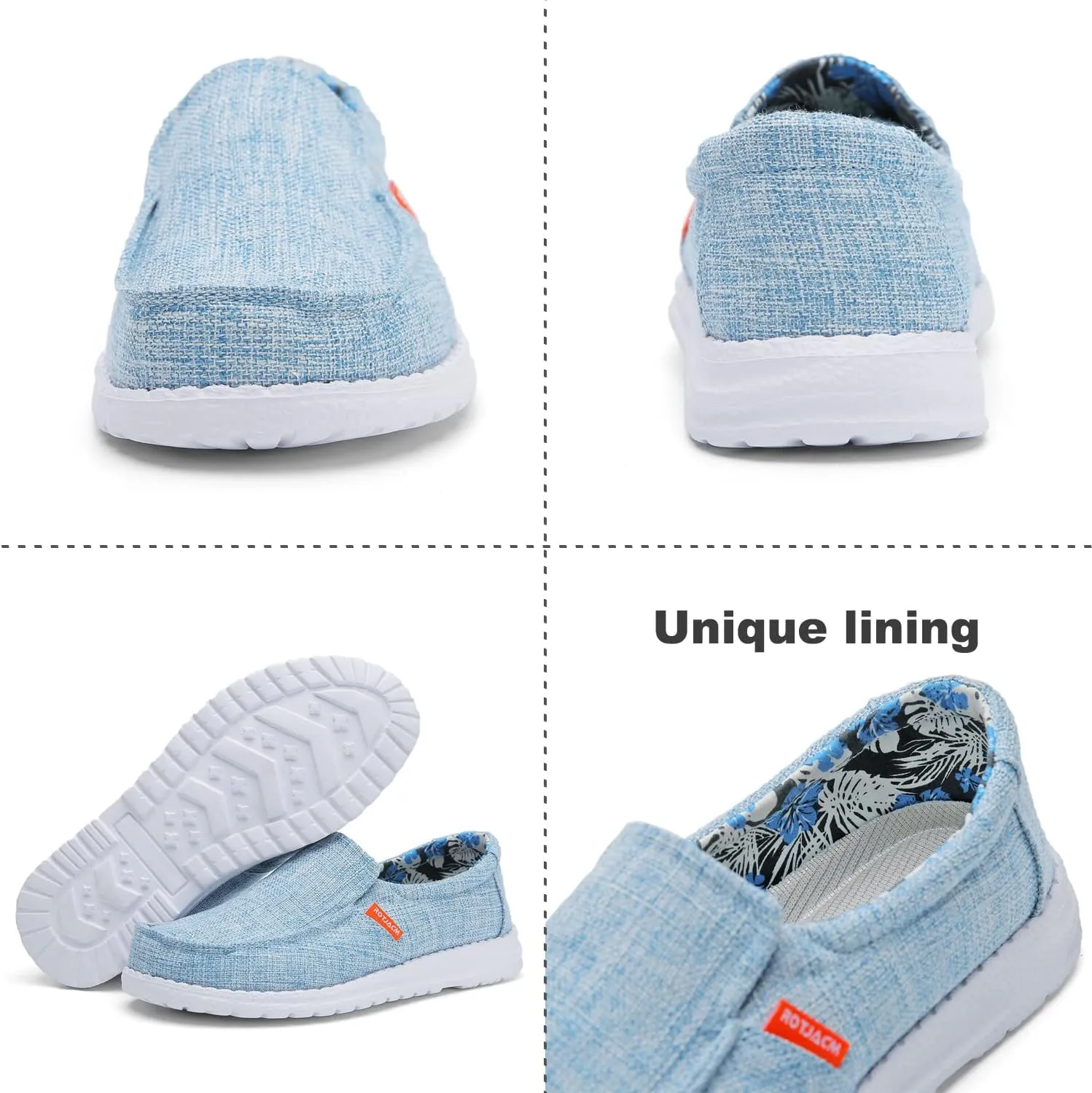 ROTJACM Women's Casual Comfortable Canvas Slip On Moc-Toe Loafers Blue US 5.5 to US 11