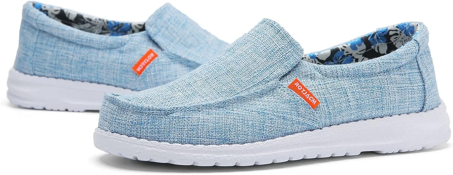 ROTJACM Women's Casual Comfortable Canvas Slip On Moc-Toe Loafers Blue US 5.5 to US 11