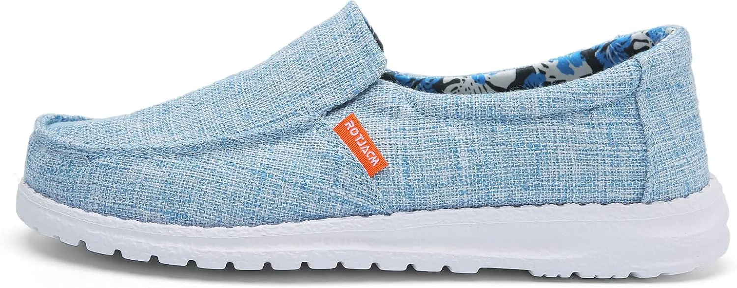 ROTJACM Women's Casual Comfortable Canvas Slip On Moc-Toe Loafers Blue US 5.5 to US 11