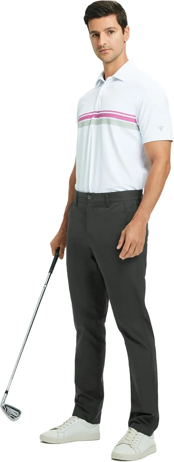 Rouen Golf Pants Men 8 Pockets Water Resistant Flat Front - 30"/32"/34" Chino Dress Pants Lightweight Stretch Casual Trousers