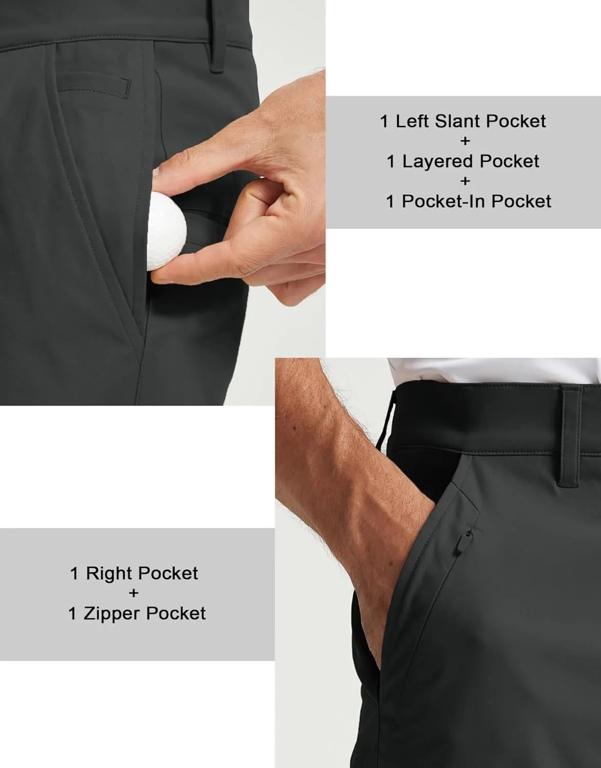 Rouen Golf Pants Men 8 Pockets Water Resistant Flat Front - 30"/32"/34" Chino Dress Pants Lightweight Stretch Casual Trousers