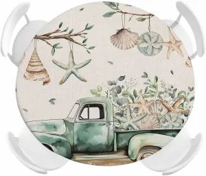 Round Fitted Tablecloth Vintage Marine Life Truck Waterproof Table Cover for Indoor Outdoor Holiday Party Vintage Branch Eucalyptus Leaves Elastic Edged Tablecloths Fit Up 55"-60" Tables